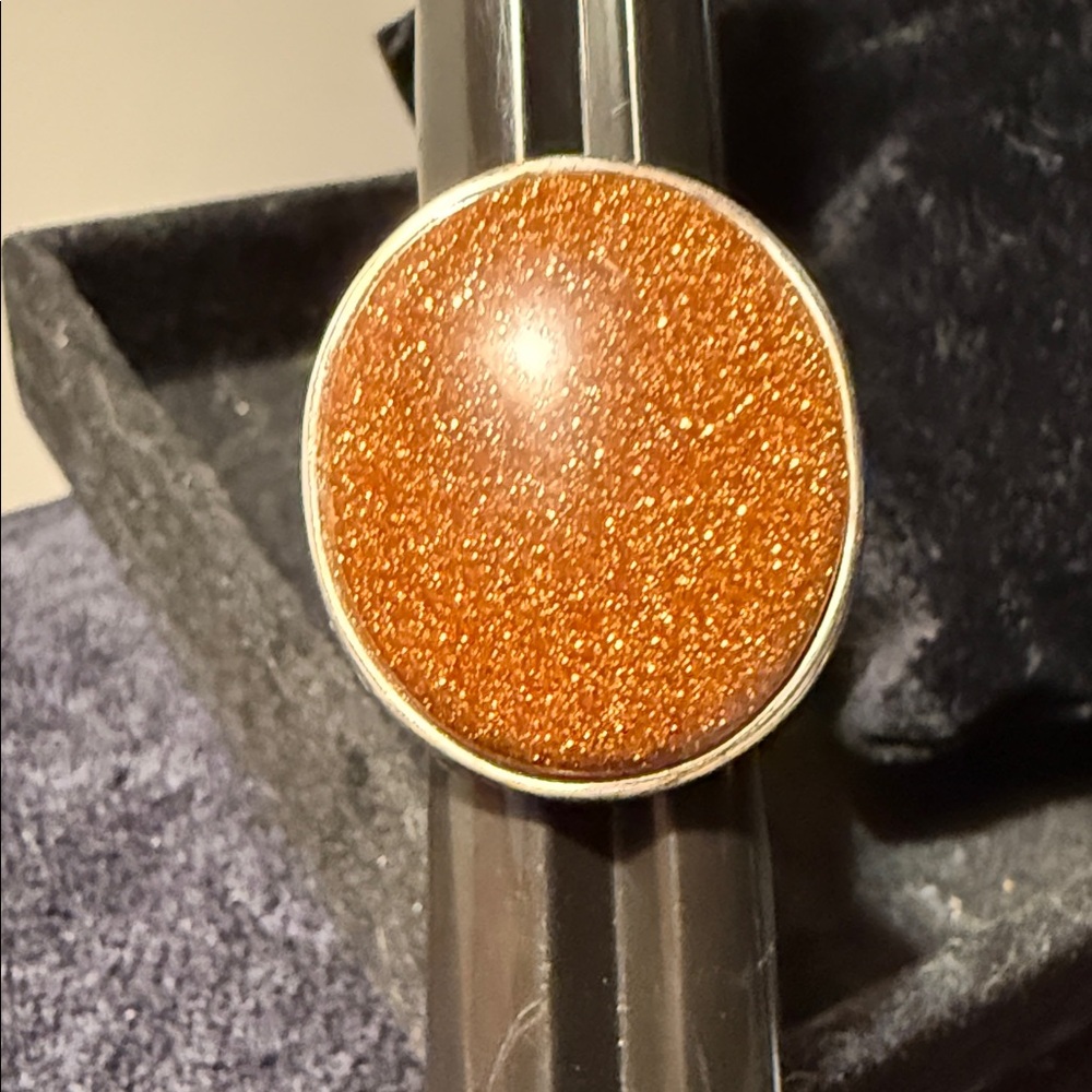 Sterling Silver Goldstone Statement Ring (Size 66… - image 1